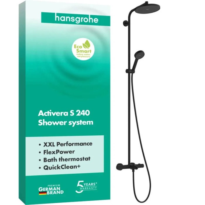Душова система Hansgrohe Activera S 240 1jet EcoSmart 28871670 з термостатом Ecostat Fine, чорний матовий