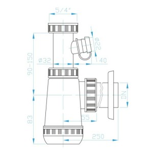 Cифон для раковини Devit DV15330 пластиковий 1/4 з виходом для пральних машин