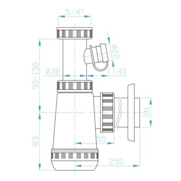 Cифон для раковини Devit DV15330 пластиковий 1/4 з виходом для пральних машин