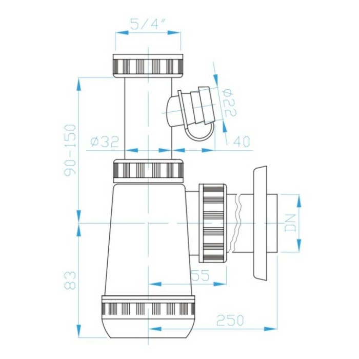 Cифон для раковини Devit DV15330 пластиковий 1/4 з виходом для пральних машин