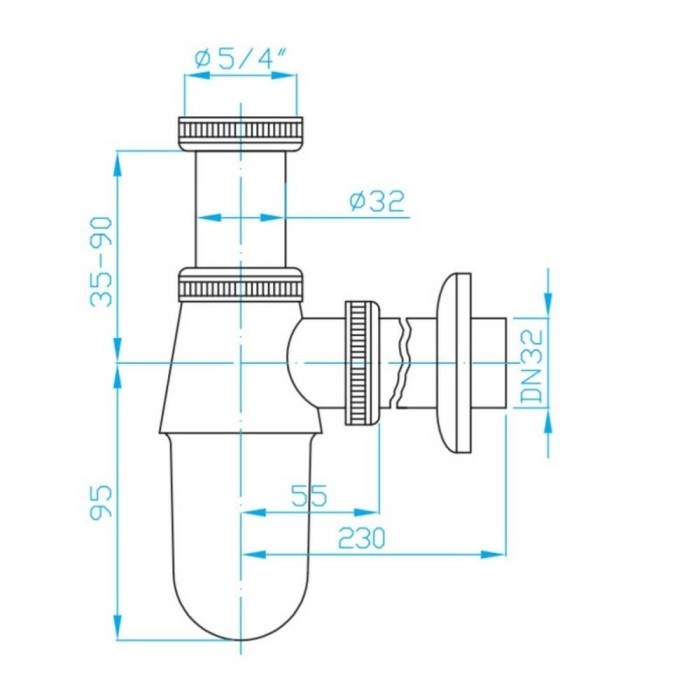 Cифон для раковини Devit DVCH001 латуний 1/4, випуск 32мм, хром