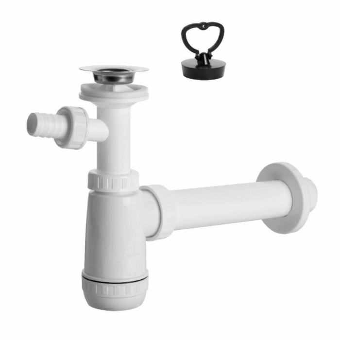 Cифон для раковини Devit DV1N332 пластиковий з накладкою та виходом для пральних машин, випуск 32 мм, хром