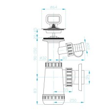 Cифон для раковини Devit DV1N332 пластиковий з накладкою та виходом для пральних машин, випуск 32 мм, хром