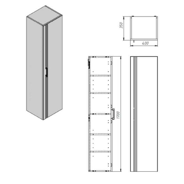 Пенал Devit Urbanis 454170W універсальний 170 см з чорними ручками, білий