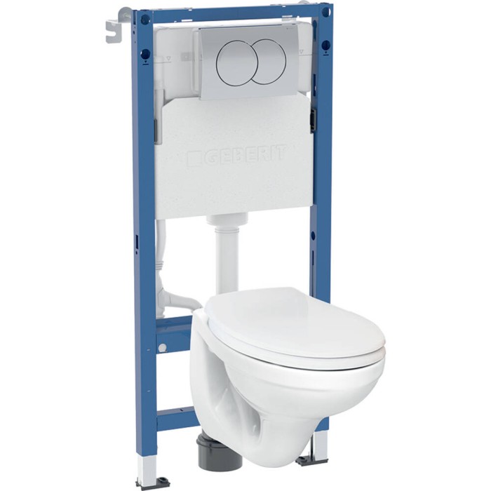 Комплект Geberit Duofix PRO 20 118.315.21.3: інсталяція Geberit Delta з підвісним унітазом Idol із сидінням Duroplast та змивна клавіша Delta01 хром глянець