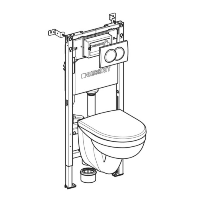 Комплект Geberit Duofix PRO 20 118.315.21.3: інсталяція Geberit Delta з підвісним унітазом Idol із сидінням Duroplast та змивна клавіша Delta01 хром глянець
