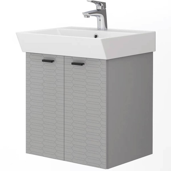 Тумба Devit Flow 484050G з умивальником та ручками, сірий матовий