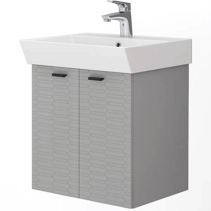 Тумба Devit Flow 484050G з умивальником та ручками, сірий матовий