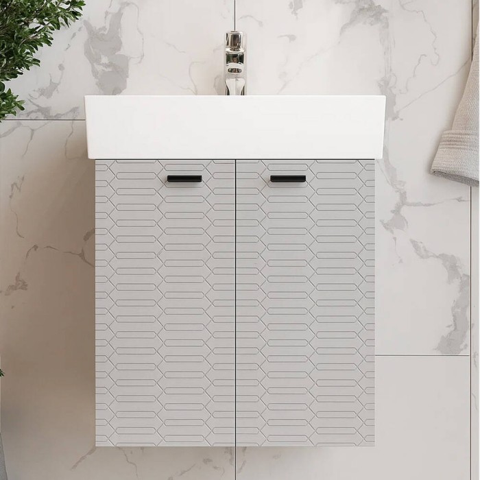 Тумба Devit Flow 484050G з умивальником та ручками, сірий матовий