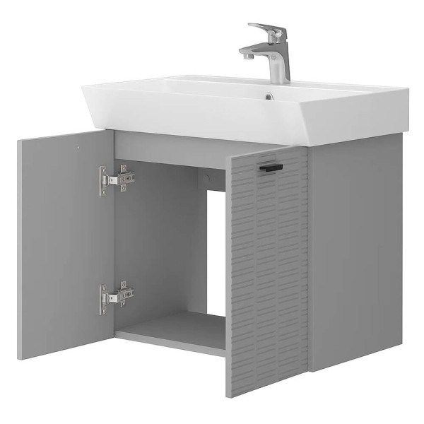 Тумба Devit Flow 484060G 60 см з умивальником та ручками, сірий матовий