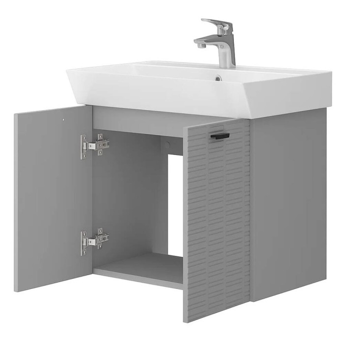 Тумба Devit Flow 484060G 60 см з умивальником та ручками, сірий матовий