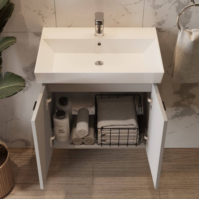 Тумба Devit Flow 484060G 60 см з умивальником та ручками, сірий матовий
