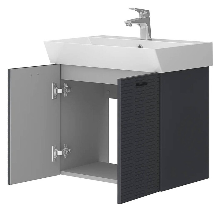 Тумба Devit Flow 484060A 60 см з умивальником та ручками, антрацит матовий