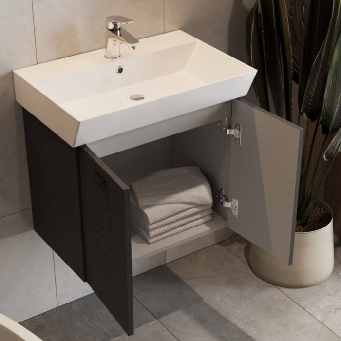 Тумба Devit Flow 484060A 60 см з умивальником та ручками, антрацит матовий