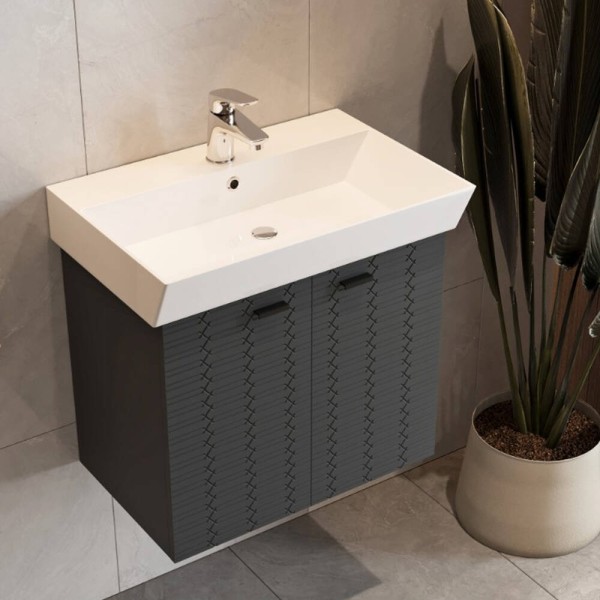 Тумба Devit Flow 484060A 60 см з умивальником та ручками, антрацит матовий
