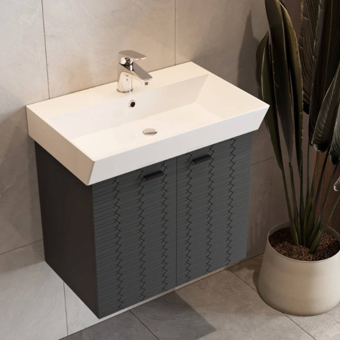 Тумба Devit Flow 484060A 60 см з умивальником та ручками, антрацит матовий