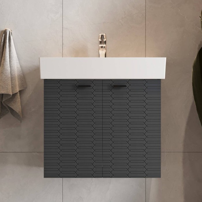 Тумба Devit Flow 484060A 60 см з умивальником та ручками, антрацит матовий