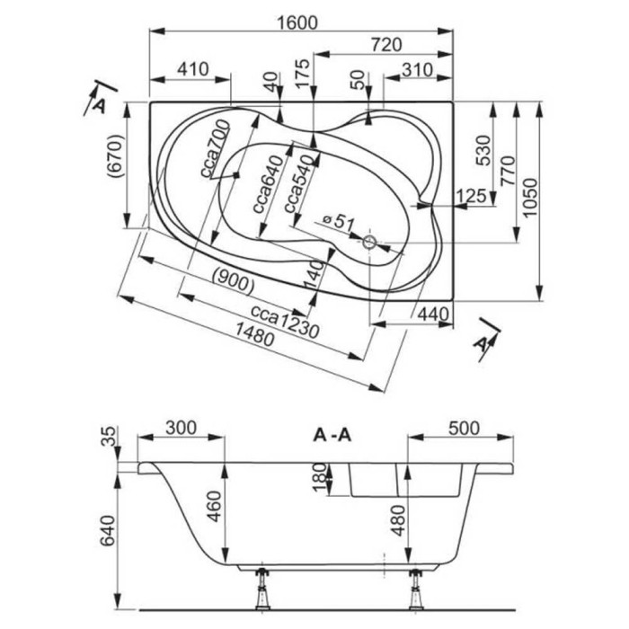 Ванна акрилова Vagnerplast Melite VPBA163MEL3LX-04 160x105 лівостороння з панеллю VPPP16009FP3 + VPSET007 ніжки, біла