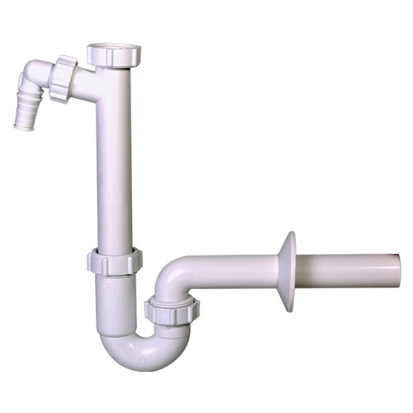 Сифон для раковини Styron STY-638-32-2 без зливного клапана, з підключенням до посудомийної машини, вихід d32 мм