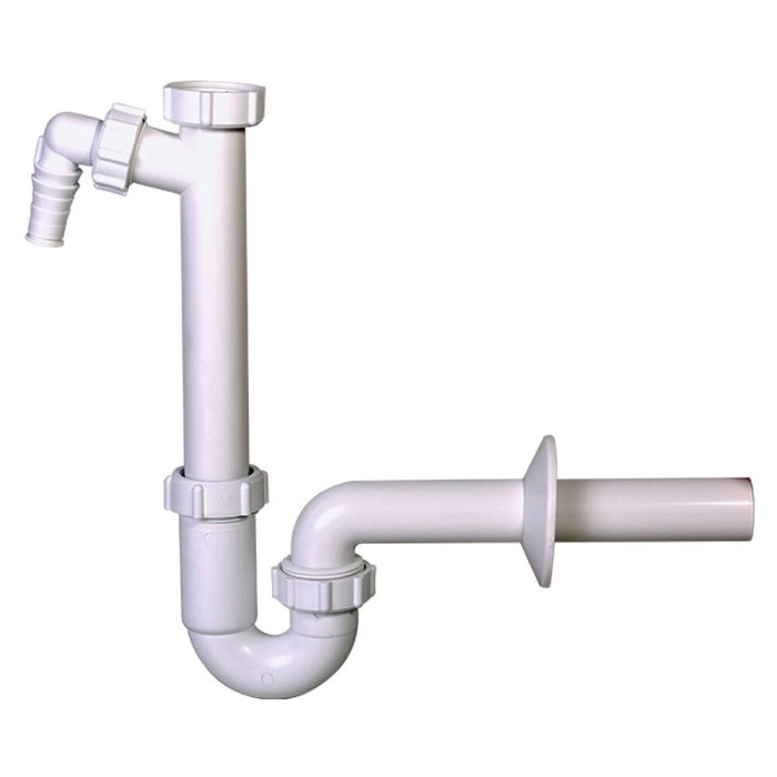 Сифон для раковини Styron STY-638-32-2 без зливного клапана, з підключенням до посудомийної машини, вихід d32 мм