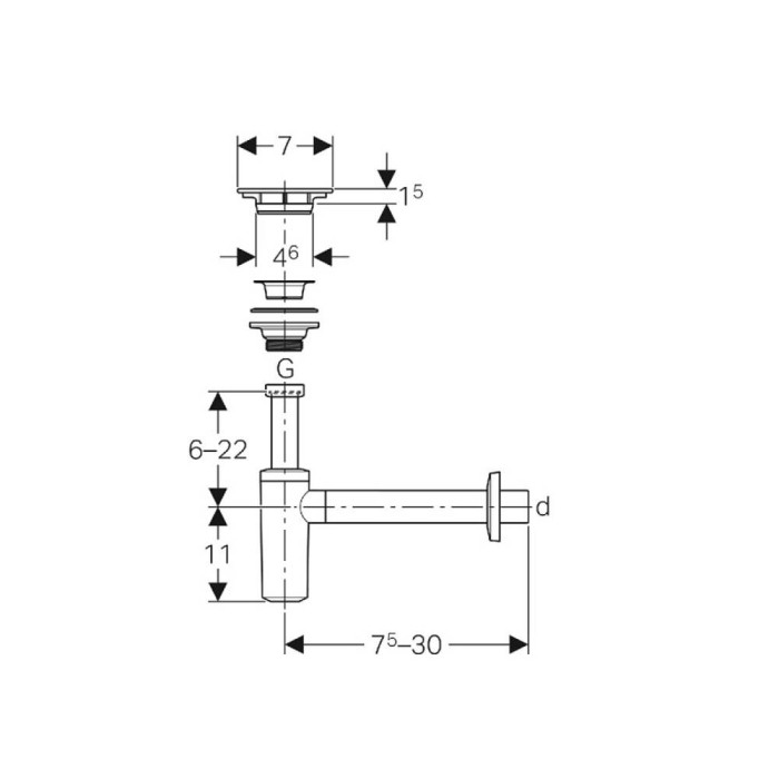 Сифон для раковини Geberit 151.020.21.1 із з'єднувальним елементом та кришкою зливного отвору, хром глянцевий