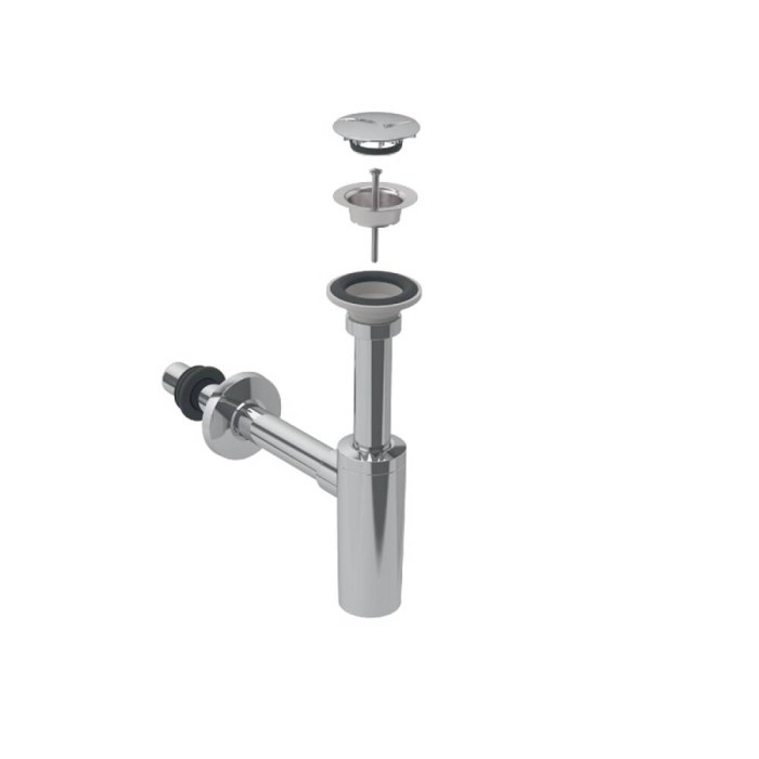 Сифон для раковини Geberit 151.020.21.1 із з'єднувальним елементом та кришкою зливного отвору, хром глянцевий