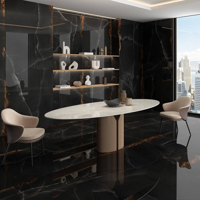 Керамограніт ITT Ceramic Onice Black Polished Rect 6mm 120x300 см