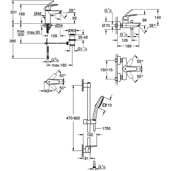 Набiр змiшувачiв 3 в 1 для ванни Grohe Eurosmart UA123238S3
