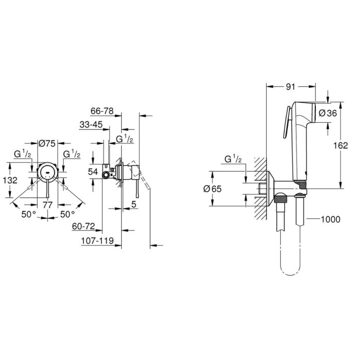 Гігієнічний душ Grohe Essence UA111197000 зі змішувачем прихованого монтажу, хром