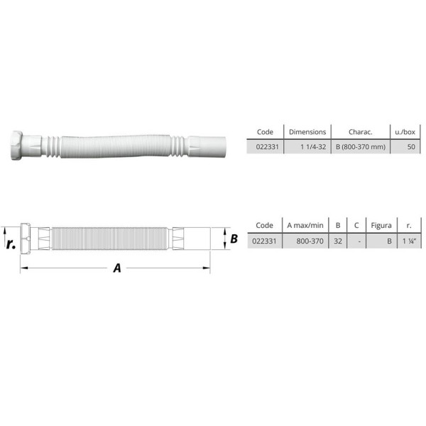 Гофра для сифону під раковину Devit 022331, 800-370 мм, 1/4X32