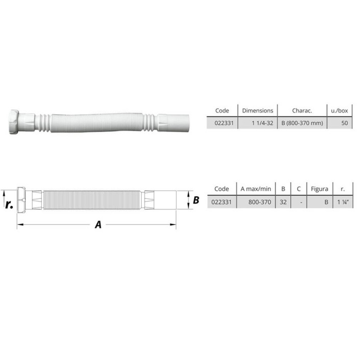 Гофра для сифону під раковину Devit 022331, 800-370 мм, 1/4X32