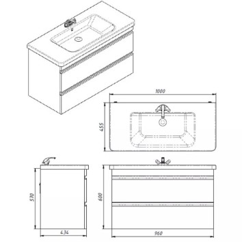 Тумба Devit Frame 753100W 100 см з раковиною та сифоном, біла глянцева