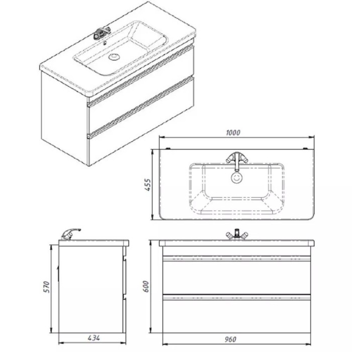 Тумба Devit Frame 753100W 100 см з раковиною та сифоном, біла глянцева