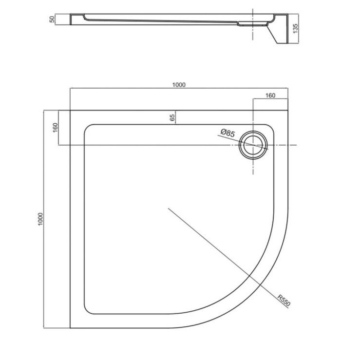 Душовий піддон Primera Frame STQ2010 100x100х13,5 см чверть кола