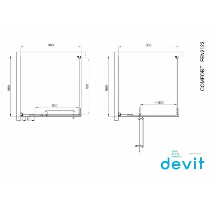 Душова кабіна Devit Comfort FEN2123 90х90 см профіль хром/прозоре скло