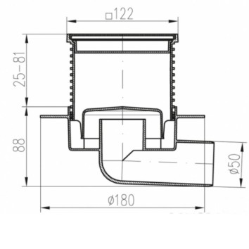 Душовий трап MCH G 425 NXL DN50 h-113-169 мм, решітка Квадрати, з сухим сифоном