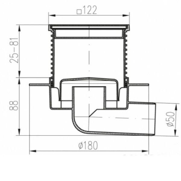 Душовий трап MCH G 425 NXL DN50 h-113-169 мм, решітка Квадрати, з сухим сифоном