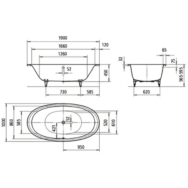 Ванна KALDEWEI ELLIPSO DUO OVAL 190x100 286200010001