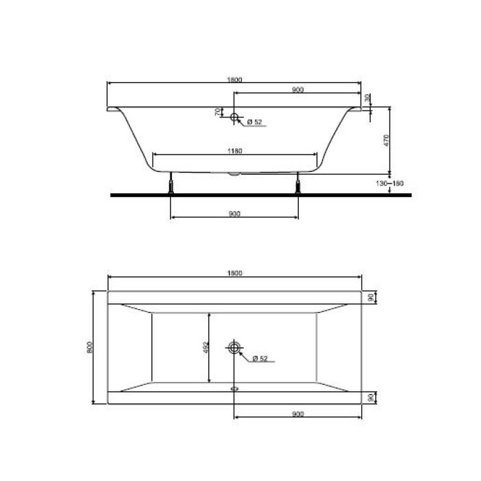 Ванна акриловая Kolo CLARISSA прямоугольная ванна 180 x 80 см, ванна без панели XWP2680000