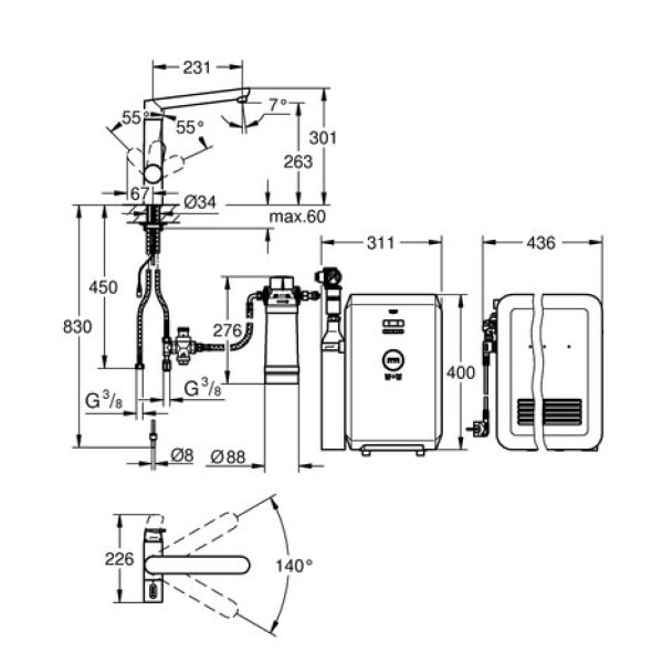 Смеситель со стартовым комплектом GROHE Blue Home K7 Professional (31346DC1)