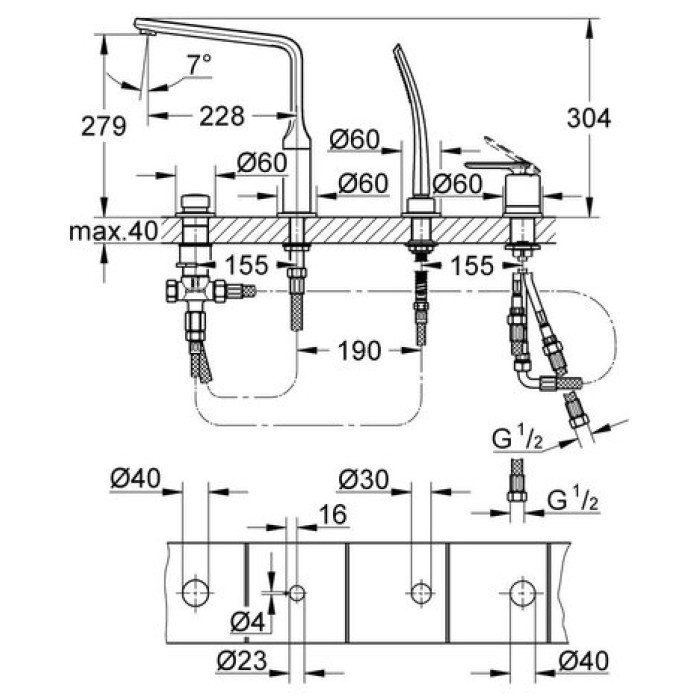Смеситель на борт ванны Grohe Veris (19373000)
