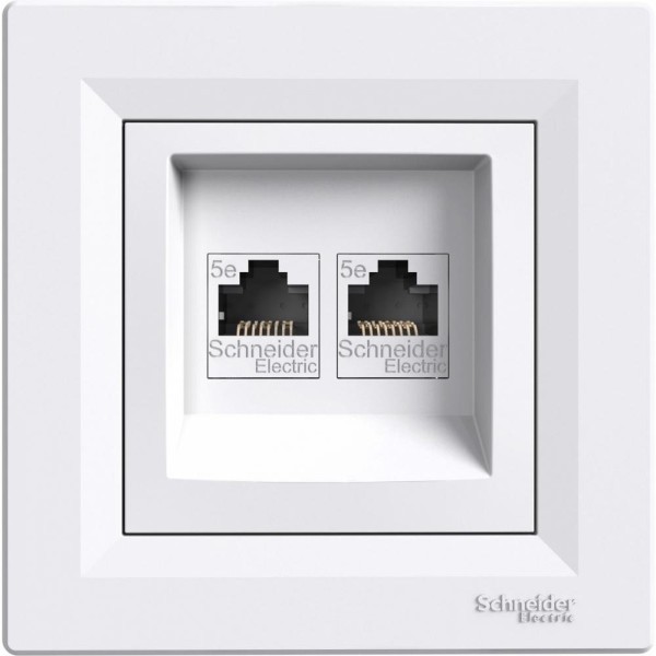 Плитка керамогранит Розетка компьютерная Schneider Asfora RJ45 5e UTP 2-я Белая (EPH4400121) для пола