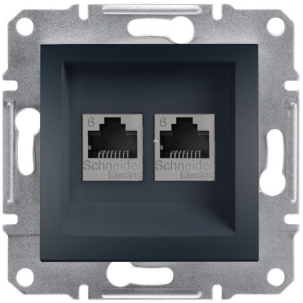 Плитка керамогранит Розетка компьютерная Schneider Asfora RJ45 5e UTP 2-я Антрацит (EPH4800171) для пола