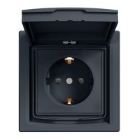 Розетка з заземленням, з кришкою IP44 Антрацит ASFORA (EPH3100371), Schneider Electric