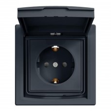 Розетка з заземленням, з кришкою IP44 Антрацит ASFORA (EPH3100371), Schneider Electric