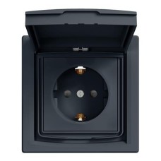 Розетка з заземленням, з кришкою IP44 Антрацит ASFORA (EPH3100371), Schneider Electric Розетка з заземленням, з кришкою IP44 Антрацит ASFORA (EPH3100371), Schneider Electric
