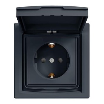 Розетка з заземленням, з кришкою IP44 Антрацит ASFORA (EPH3100371), Schneider Electric
