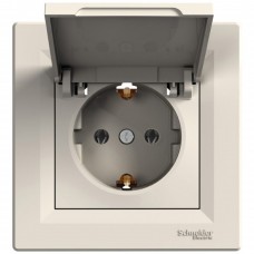 Розетка з заземленням, з кришкою Крем ASFORA (EPH3100123), Schneider Electric
