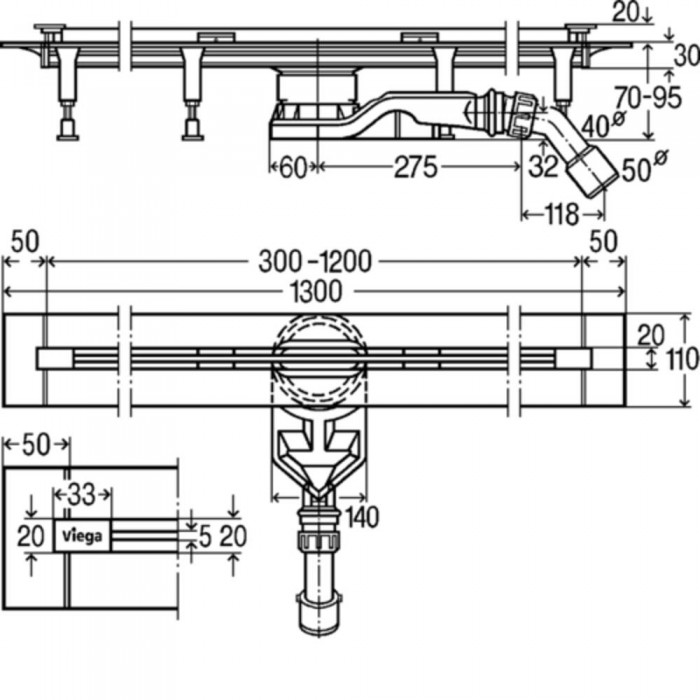 Душовий канал Viega Advatnix Vario 4966.10 (721671) 300-1200 мм