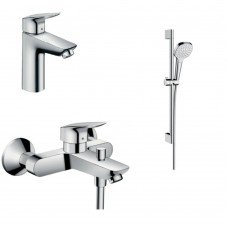 Набір змішувачів Hansgrohe Logis 71100000, 71400000, 26584400 (змішувач для раковини, змішувач для ванни, душовий набір)